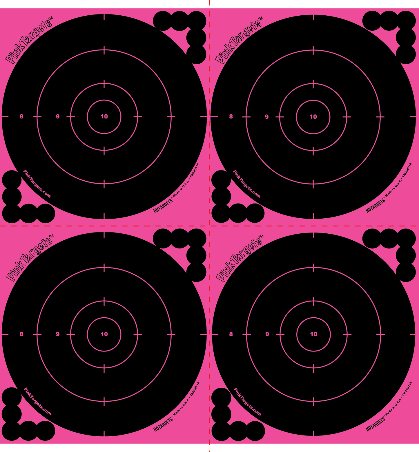 6" Circle 4-Up Pink Target, 12-1/2" X 13" - 100 Sheets(TRG00718) - HDTARGETS