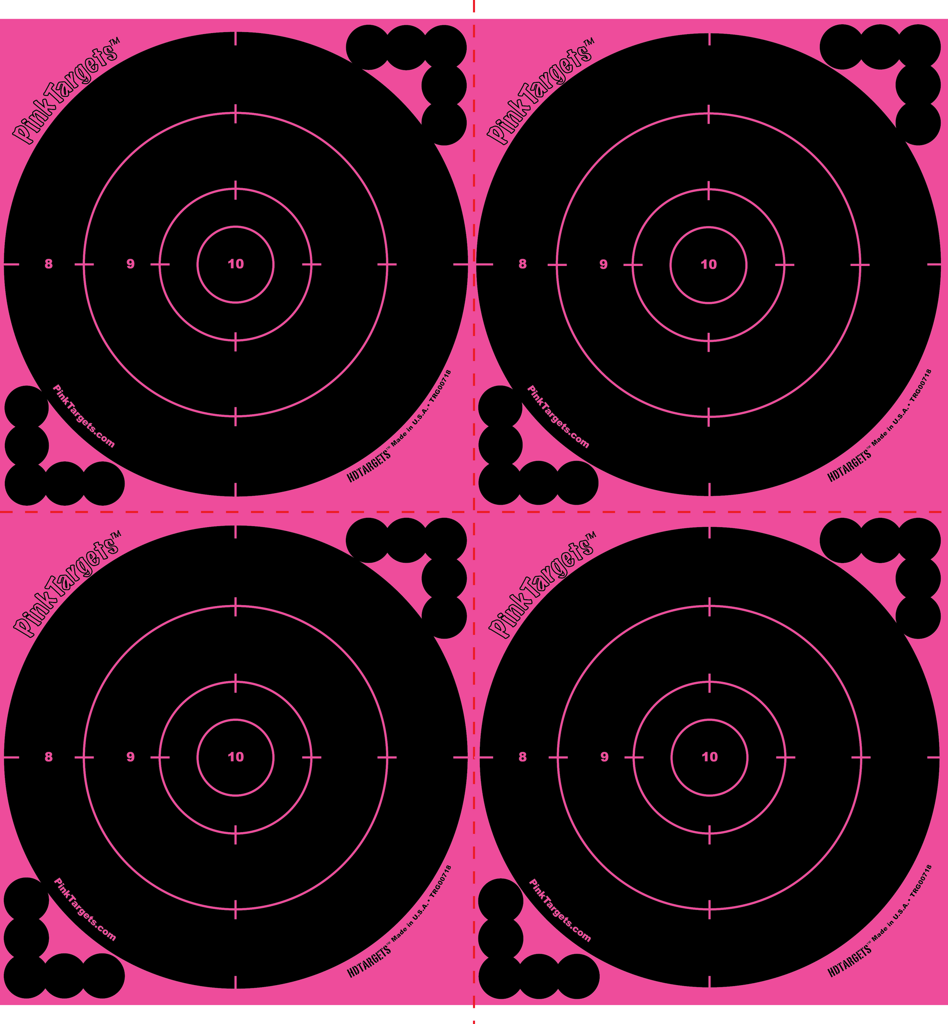 6" Circle 4-Up Pink Target, 12-1/2" X 13" - 100 Sheets(TRG00718) - HDTARGETS